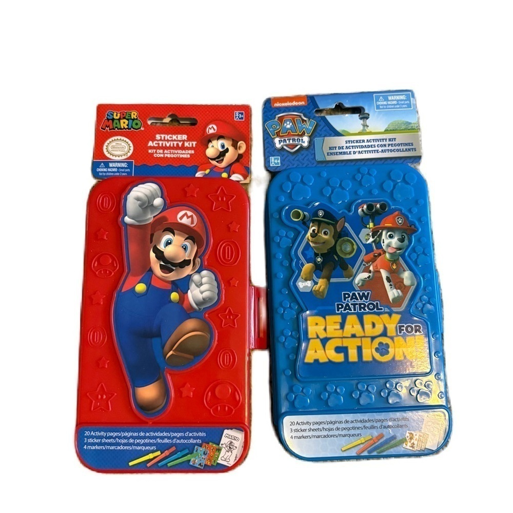 Super Mario and PAW Patrol Sticker Activity Kit Blue Plastic Carrying Case New
